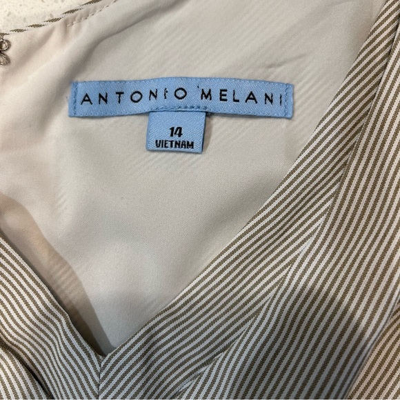 ANTONIO MELANI Ladies Dress Size 14 Cream Tan Beige White Pin Stripe - Picture 2 of 7